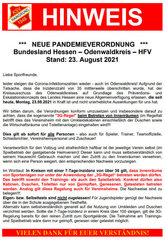 Neue Verordnung 23.08.2021